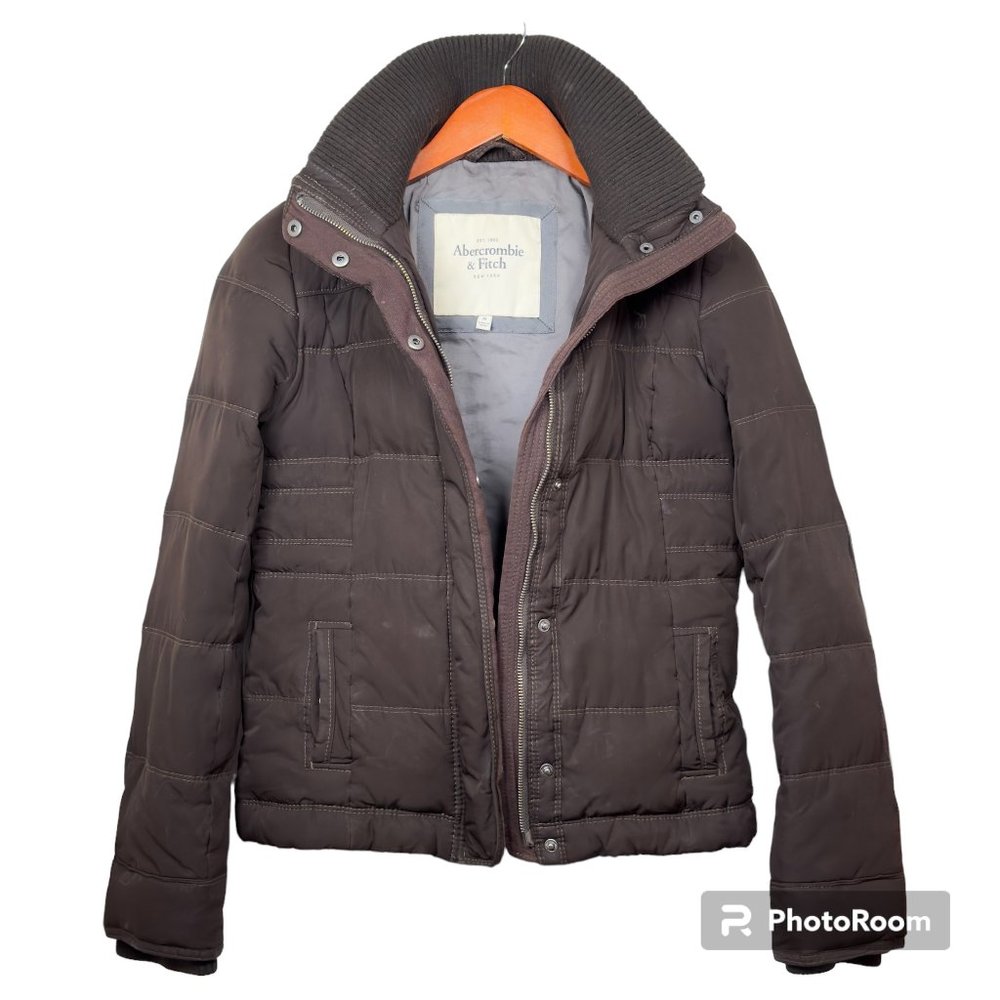 Abercrombie & Fitch Brown Down Puffer Bomber Coat, Size M